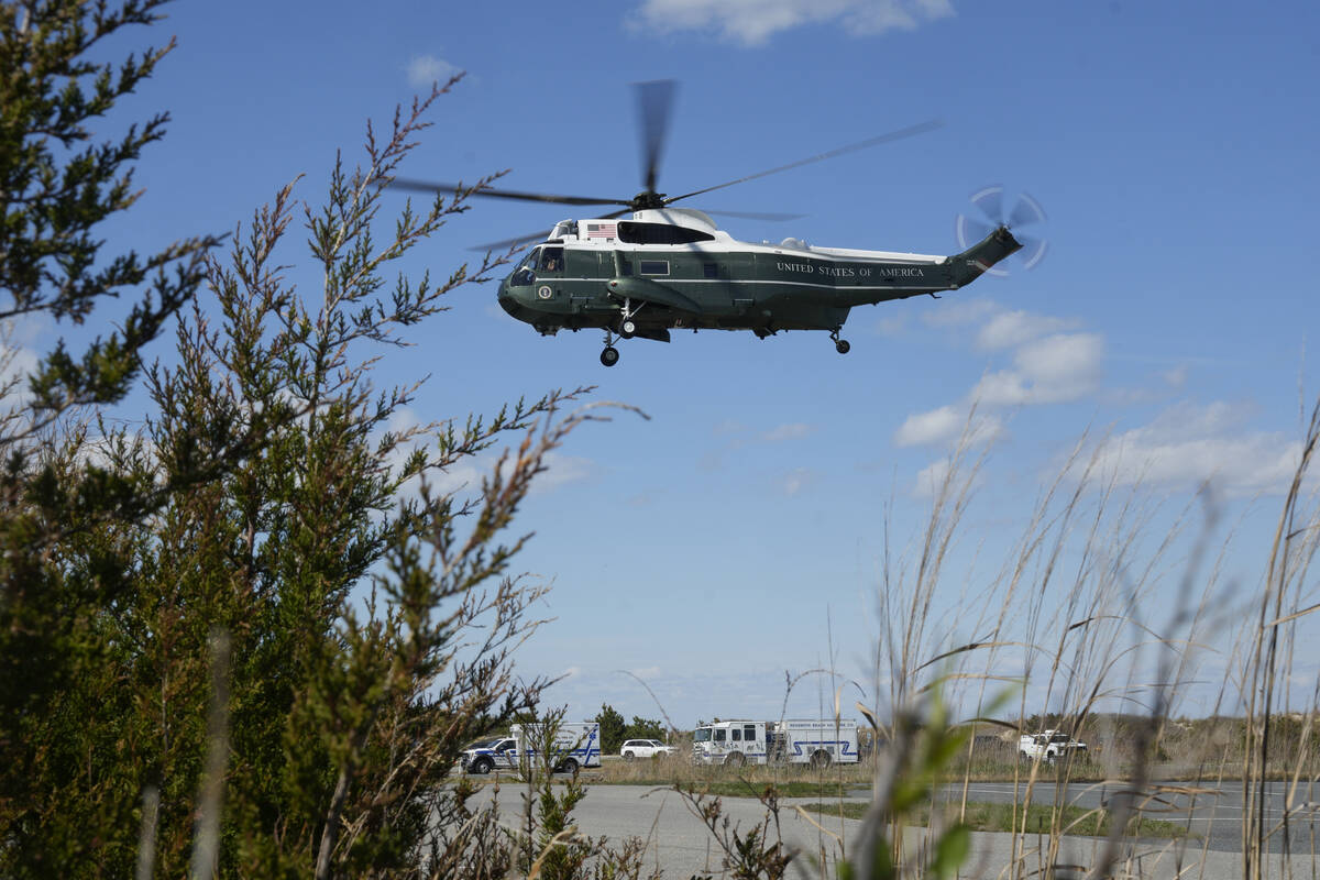 President Joe Biden departs aboard Marine One after leaving Gordons Pond in Rehoboth Beach, Del ...