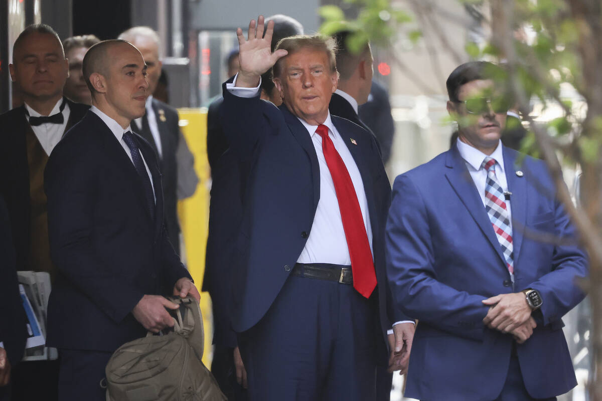 Former President Donald Trump leaves Trump Tower on his way to Manhattan criminal court, Monday ...