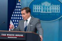 White House national security communications adviser John Kirby speaks during a press briefing ...