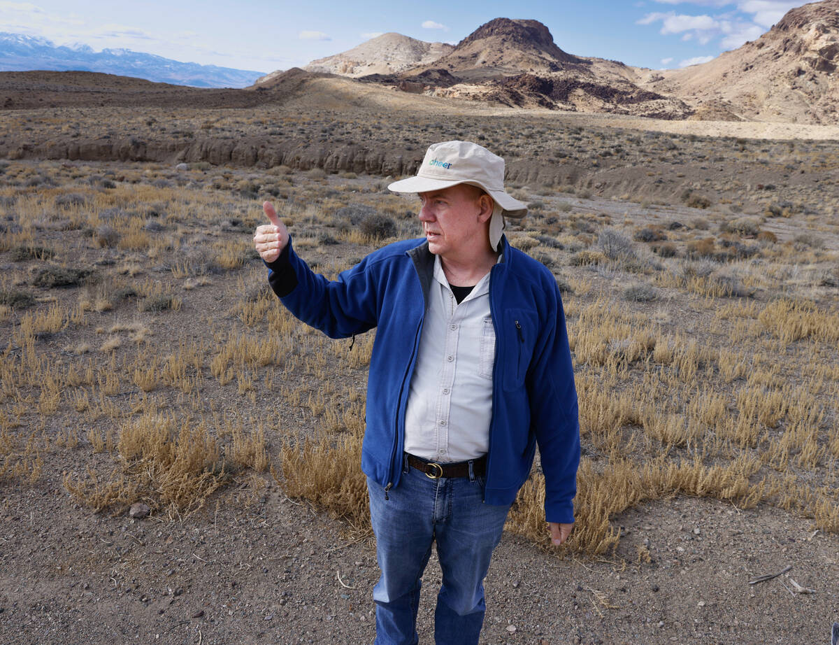 Bernard Rowe, managing director at Ioneer, leads a tour of the Rhyolite Ridge lithium-boron min ...