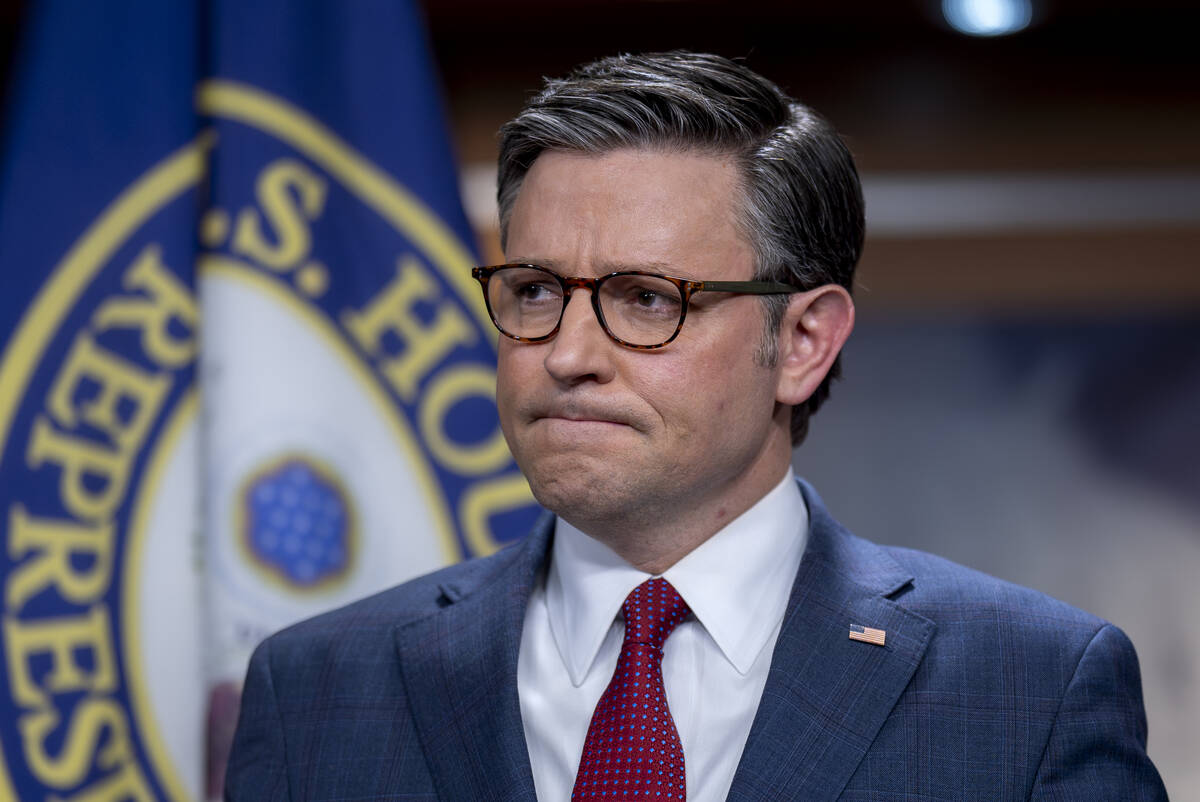 Speaker of the House Mike Johnson, R-La., and the House Republican leadership meet with reporte ...