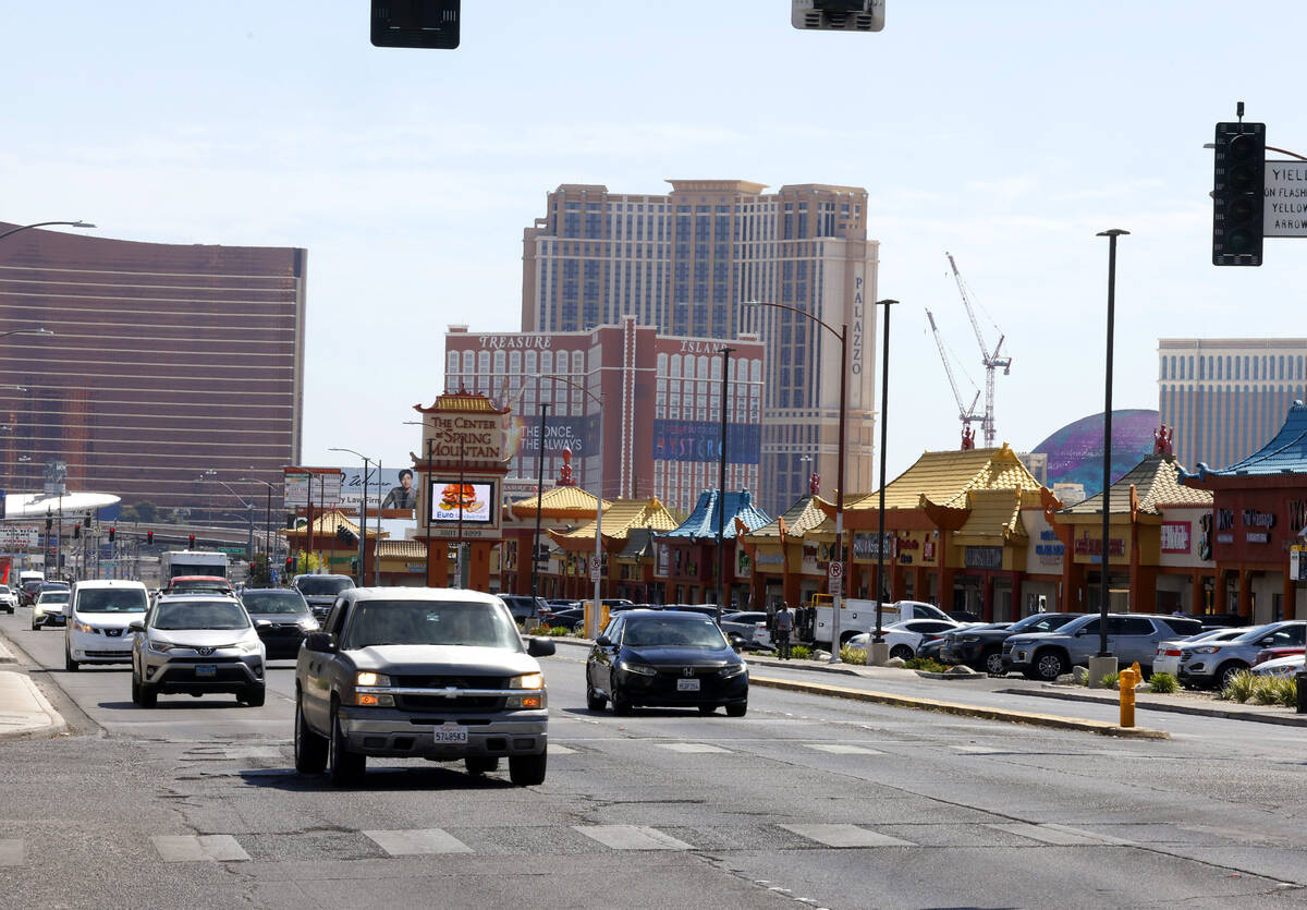 Motorists navigate on Spring Mountain Road near Chinatown, on Friday, April 12, 2024, in Las Ve ...