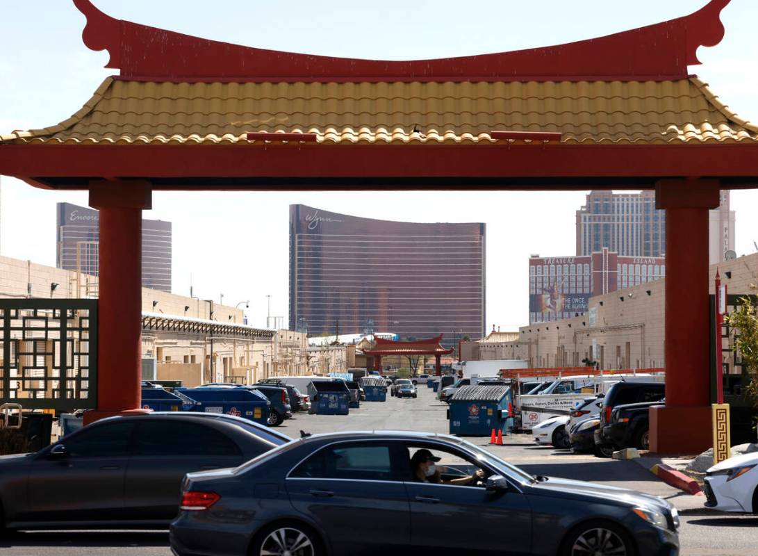 Motorists navigate through Chinatown on Spring Mountain, on Friday, April 12, 2024, in Las Vega ...