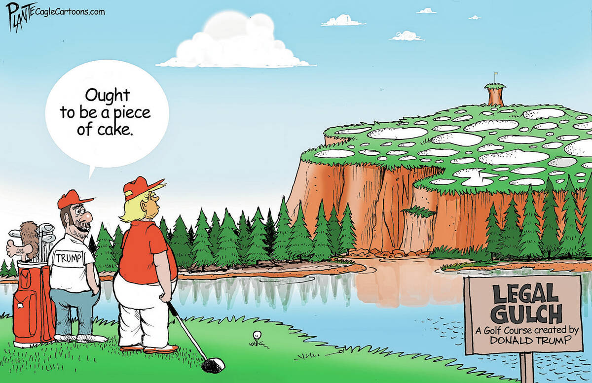 Legal Gulch Golf, ExPresident Donald J. Trump, piece of cake, hazards, first criminal trial, hu ...