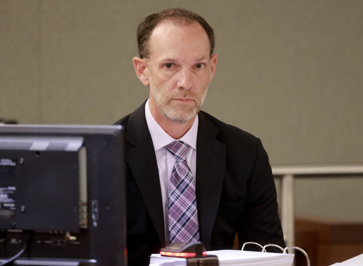 Clark County Commissioner Justin Jones testifies on the witness stand before testifying in cour ...