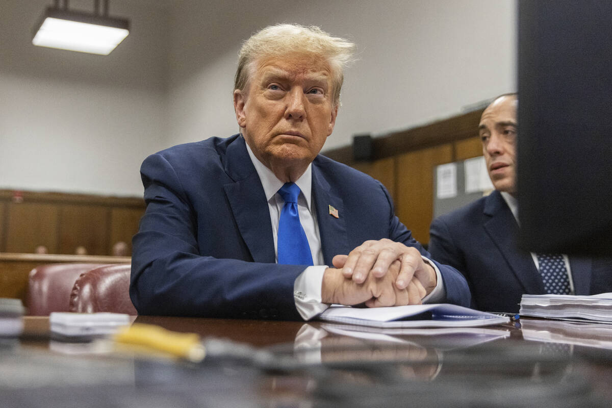 Former President Donald Trump awaits the start of proceedings during jury selection at Manhatta ...