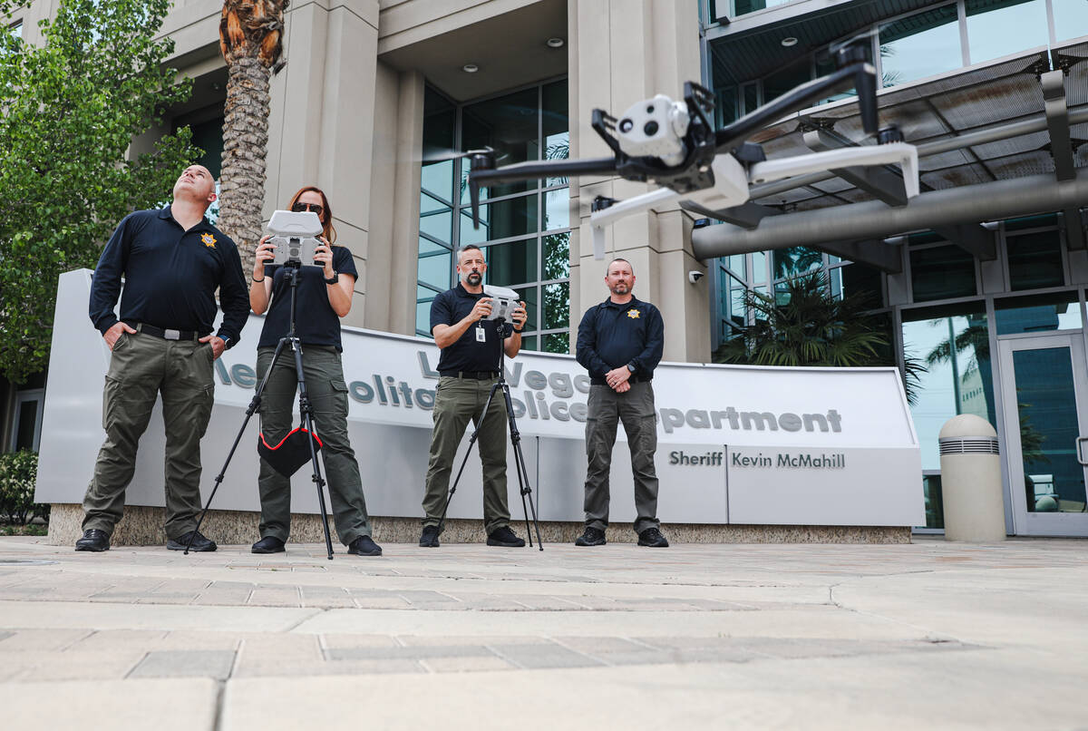 Detective Steven Oscar, from left, program coordinator for Metro’s Unmanned Aerial Syste ...