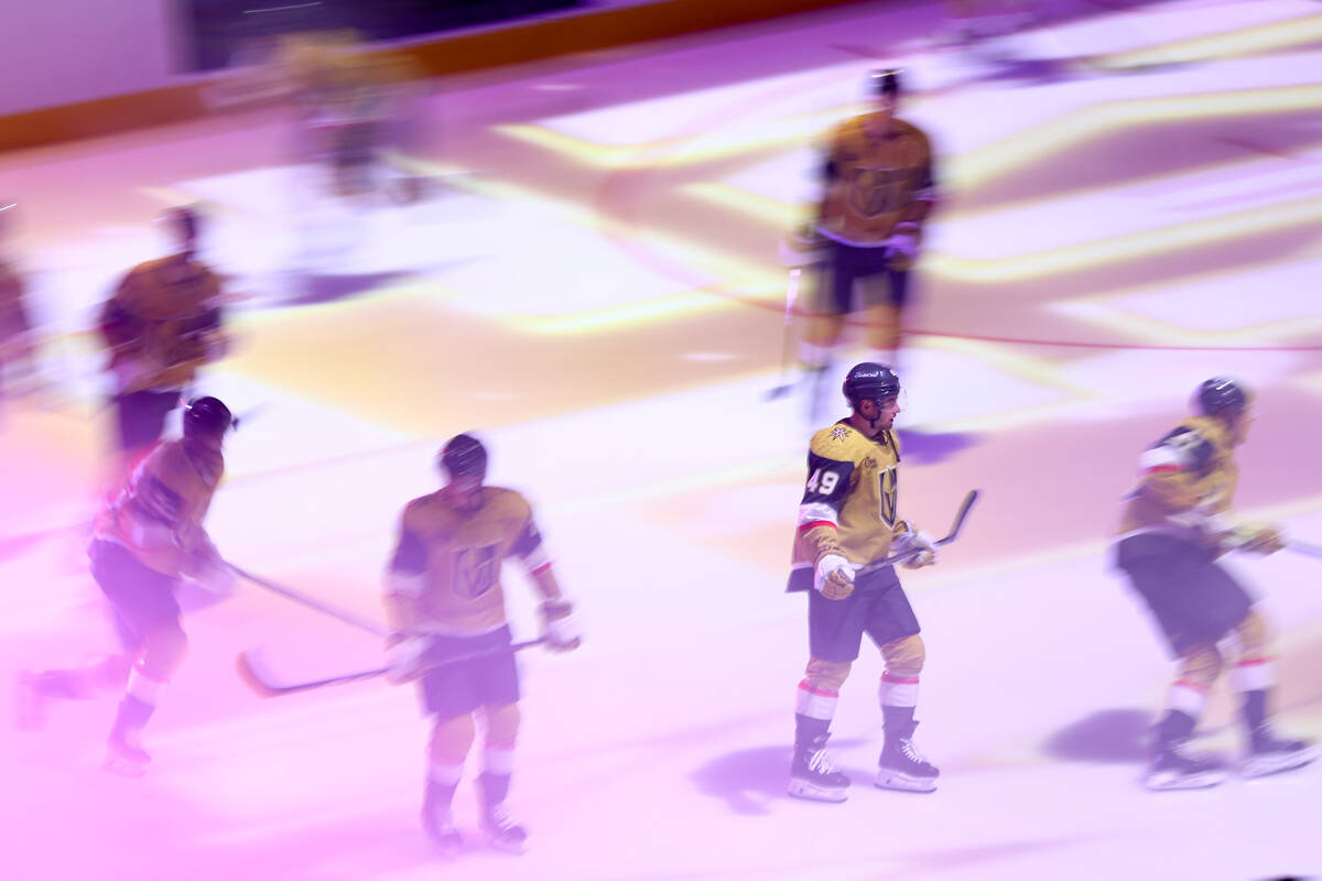 The Golden Knights take the ice for an NHL hockey game against the Ducks at T-Mobile Arena on T ...