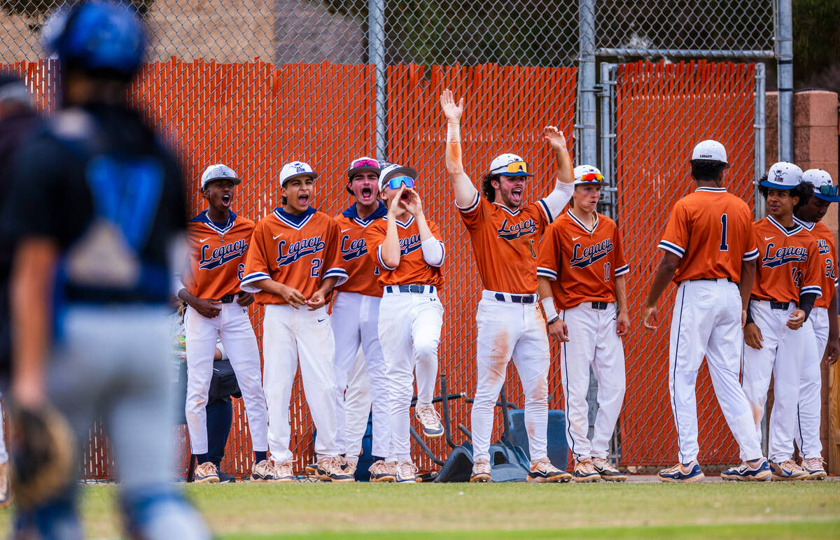 Legacy players cheer on a big hit against a Sierra Vista pitcher during the fourth inning of th ...