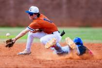 Sierra Vista runner Jayson Schmeisser arrives to second base safely ahead of a throw to Legacy ...