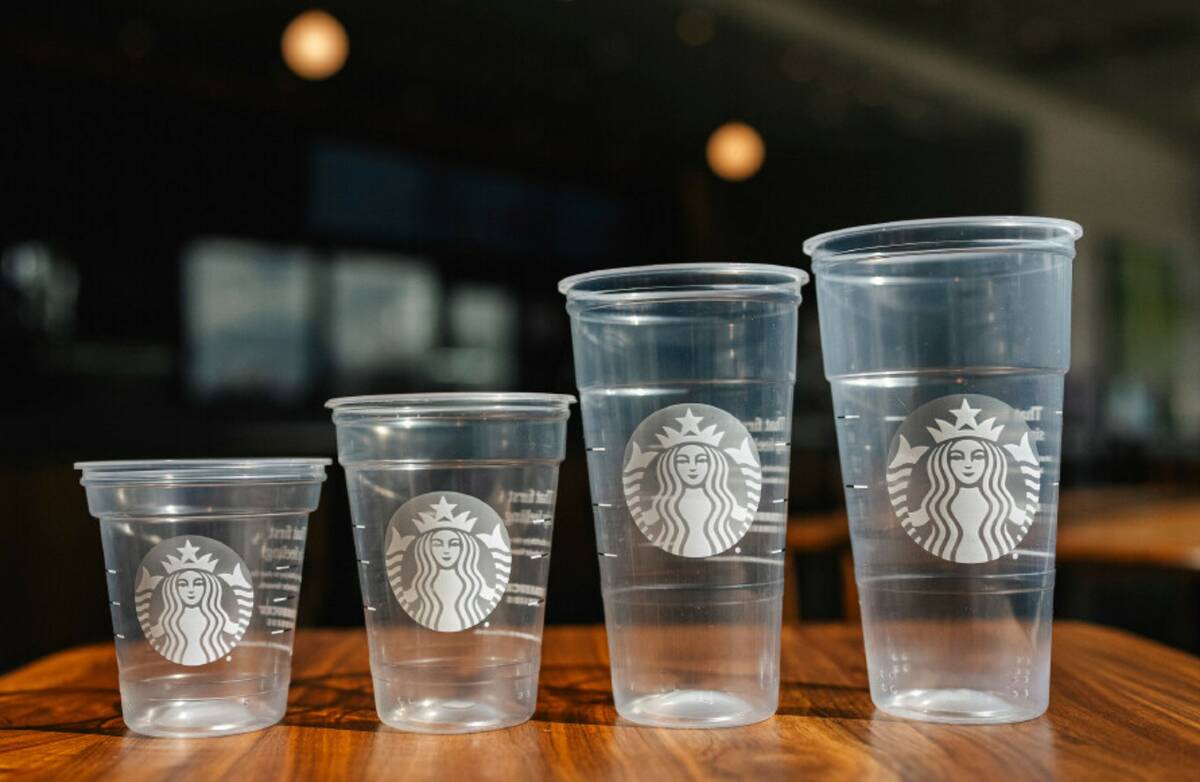 This Starbucks photo shows a new version of the company's cold cup. (Starbucks via AP)