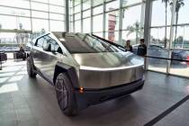 A Tesla Cybertruck is on display at the Tesla showroom in Buena Park, Calif. on Sunday Dec. 3, ...