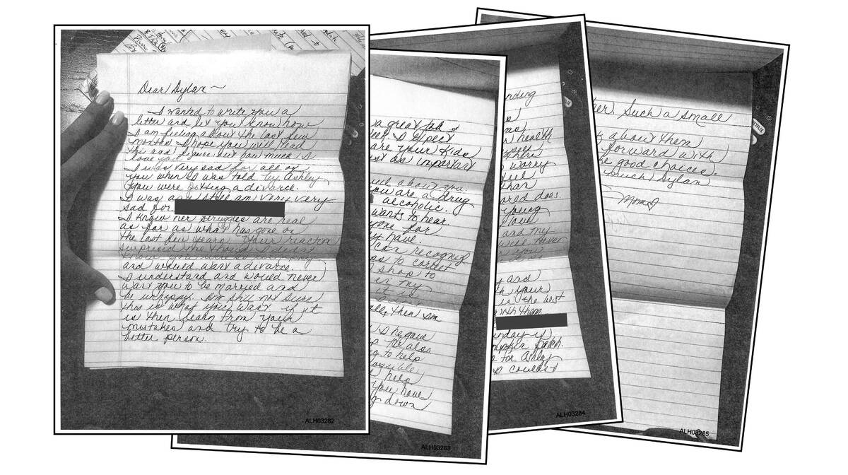These are undated photocopies of a letter written by Katherine Houston to her son Dylan Houston...