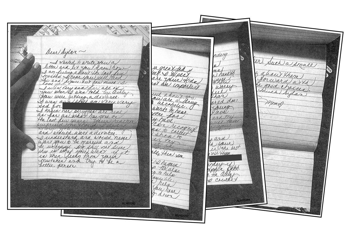 These are undated photocopies of a letter written by Katherine Houston to her son Dylan Houston ...