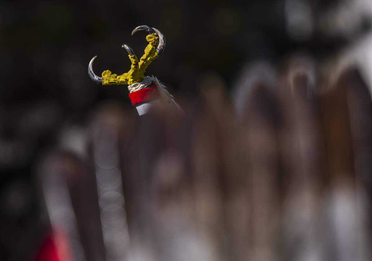 Dancer Tyrell Phillips, 14, with the Dine tribe from Phoenix, carries his family's eagle staff ...