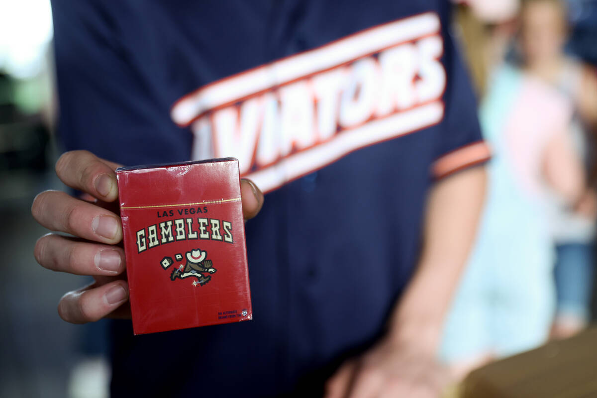 Las Vegas Gamblers playing cards are distributed before a Minor League Baseball game against th ...