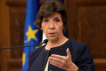 FILE - French Foreign Minister Catherine Colonna speaks during a press conference in Beirut, Le ...