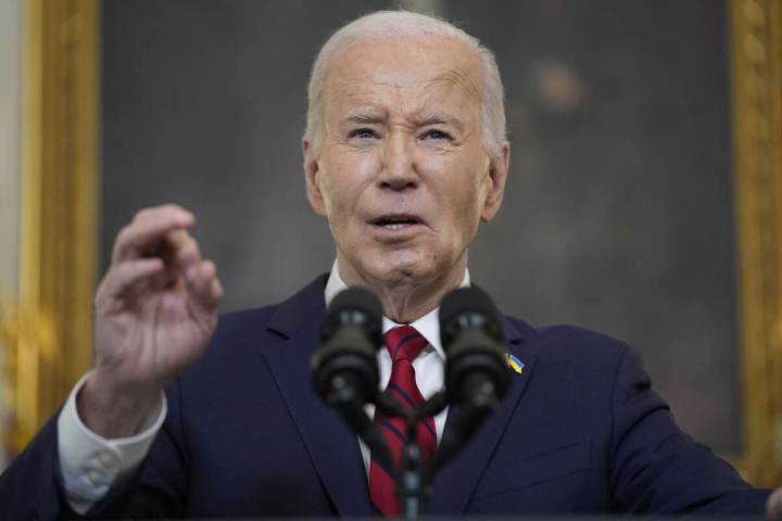 President Joe Biden speaks before signing a $95 billion Ukraine aid package that includes a Tik ...