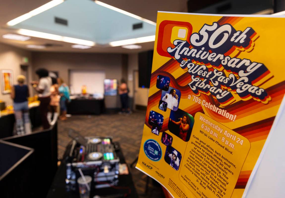 Signage for an event celebrating the 50th anniversary of the West Las Vegas Library on Wednesda ...