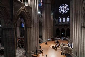 Yo-Yo Ma plays the cello during the World Central Kitchen's memorial service at the National Ca ...