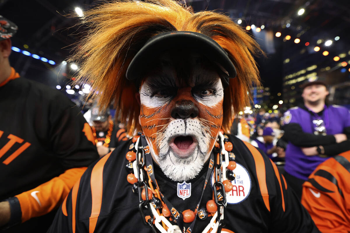 Cincinnati Bengals fan cheers during the first round of the NFL football draft, Thursday, April ...