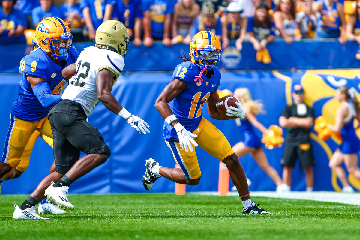 Pittsburgh cornerback MJ Devonshire plays in a game against the Wofford Terriers at Acrisure St ...