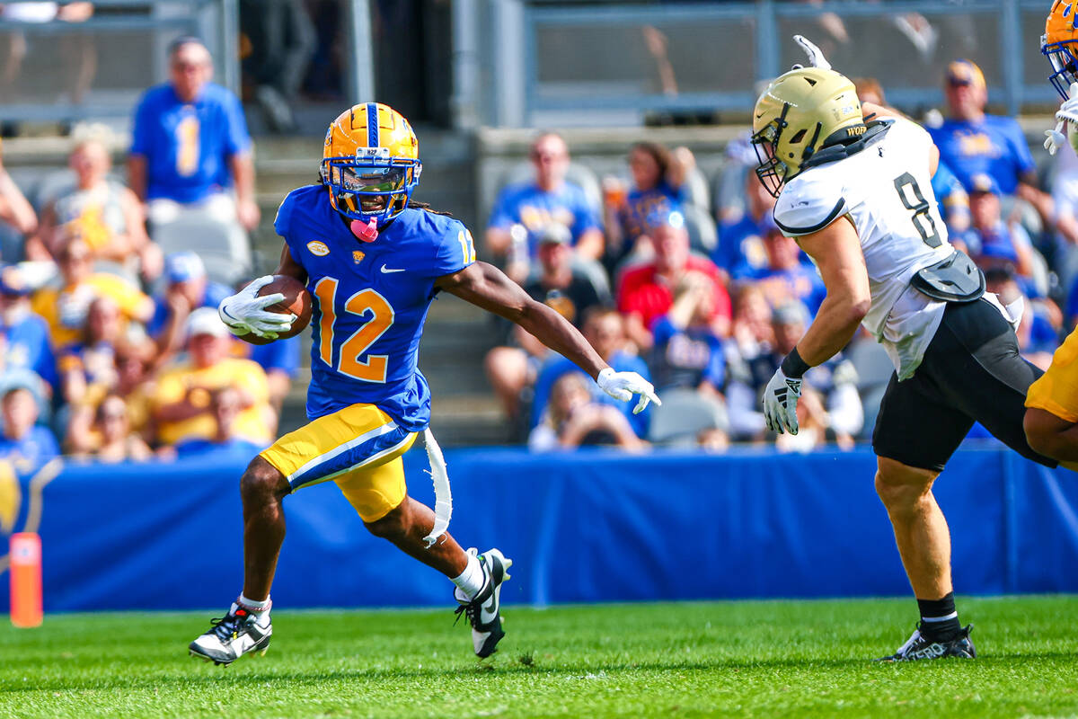 Pittsburgh cornerback MJ Devonshire plays in a game against the Wofford Terriers at Acrisure St ...