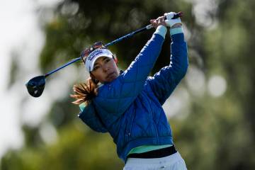 Alison Lee hits from the fourth tee during the final round of LPGA's Fir Hills Seri Pak Champio ...