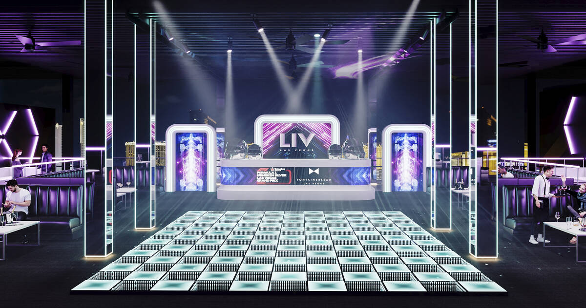 An artist rendering of the planned LIV Las Vegas rooftop nightclub at the Formula One pit build ...