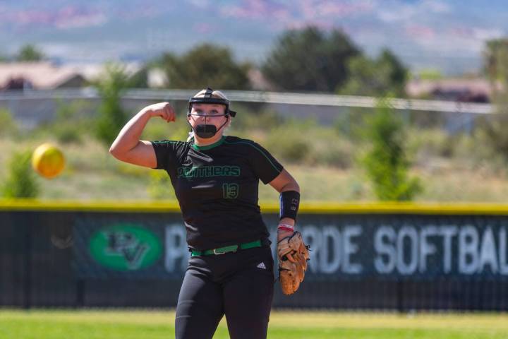 Palo Verde pitcher Bradi Odom (13) sends another ball to the plate and a Coronado batter during ...