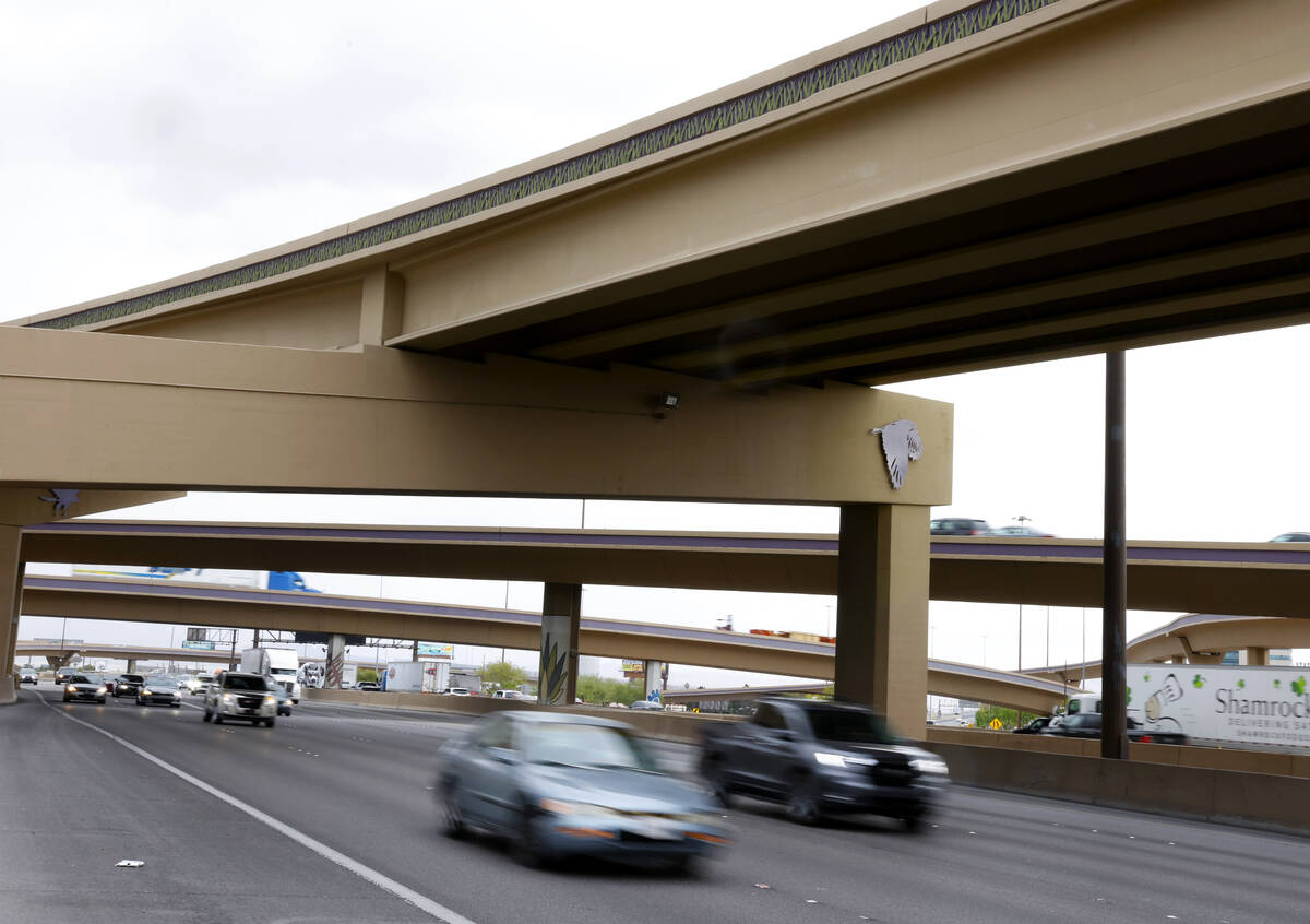 Motorists navigate on the U.S. 95 and Interstate 15 interchange, commonly called the “sp ...
