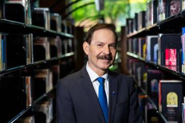 Federico Zaragoza, president of the College of Southern Nevada, poses for a portrait in the lib ...