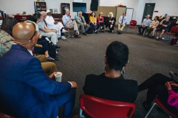 Students and faculty take part during a “How to Be a Peacemaker” discussion group meeting a ...