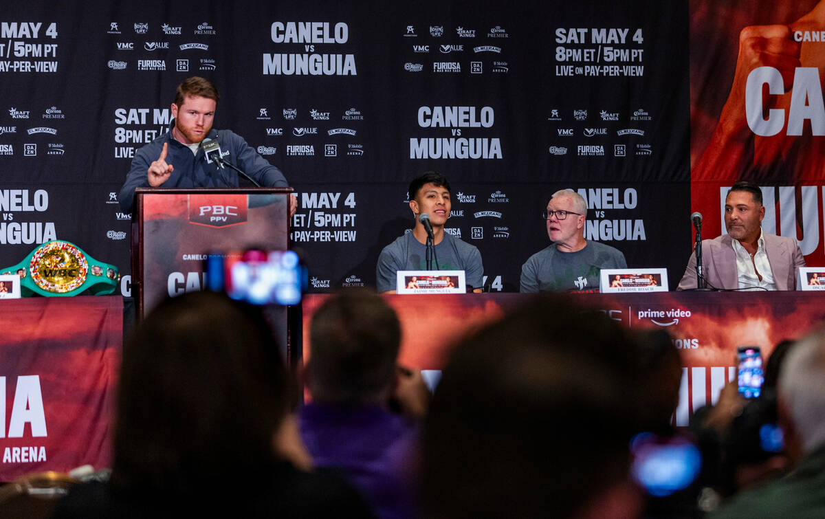 Boxer Canelo Alvarez explains how he will defeat opponent Jaime Munguia joined by trainer Fredd ...