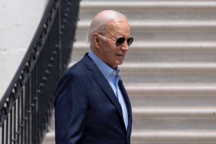 President Joe Biden walks to Marine One for departure from the South Lawn of the White House, T ...