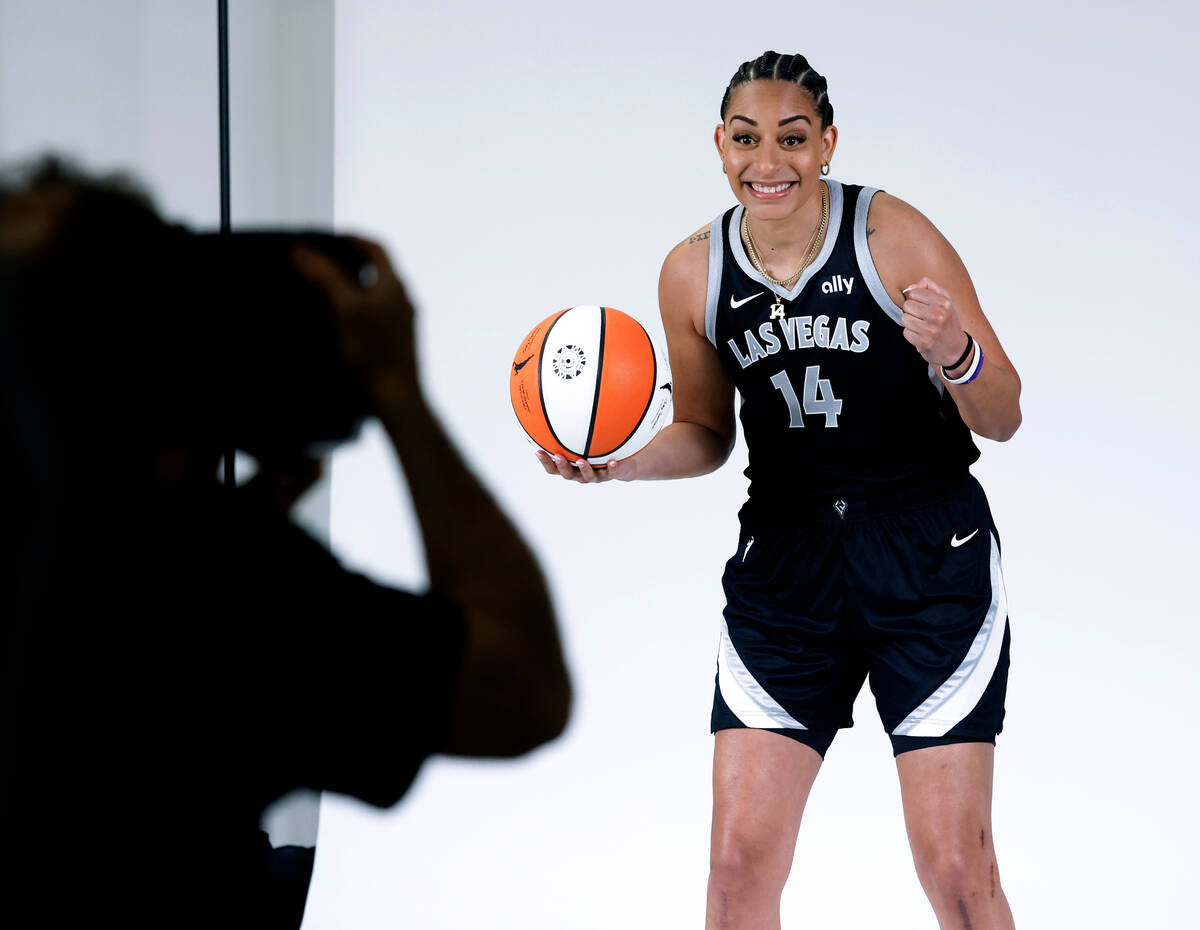 Las Vegas Aces guard Bria Hartley (14) poses for a photo during Aces media day, on Friday, May ...