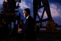 U.S. Secretary of State Antony Blinken speaks to the press at the port of Ashdod, in Ashdod, Is ...