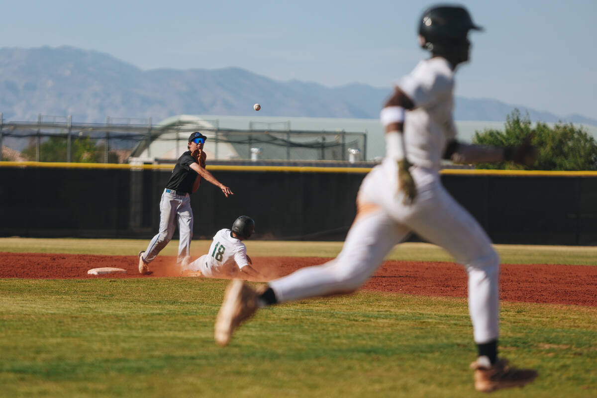 A Sierra Vista player throws the ball to the first baseman during a baseball game between Sierr ...