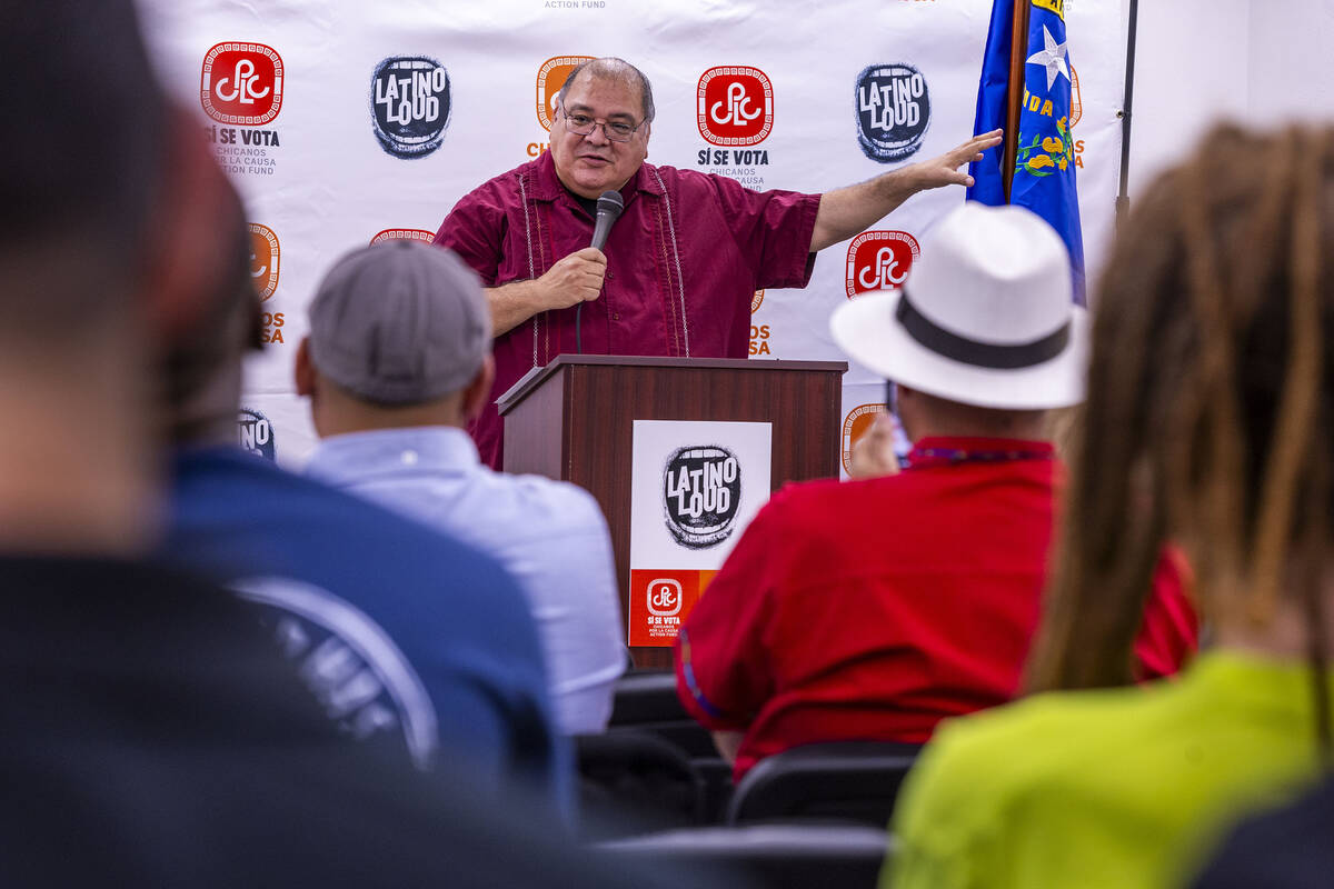 Joseph Garcia speaks during the 2024 Latino Loud nonpartisan voter registration, engagement and ...