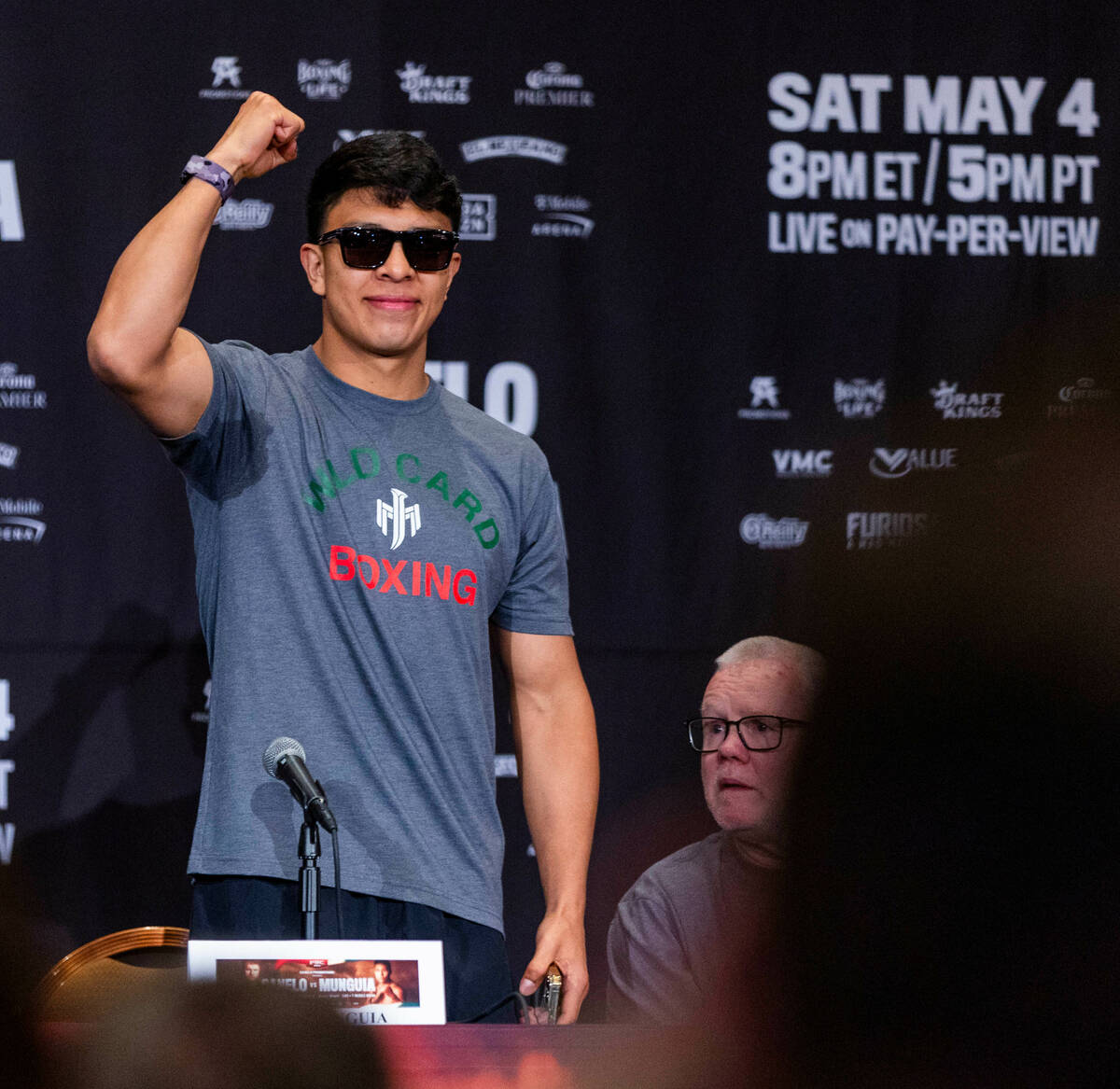 Boxer Jaime Munguia greets the crowd during the final press conference for him and opponent Can ...