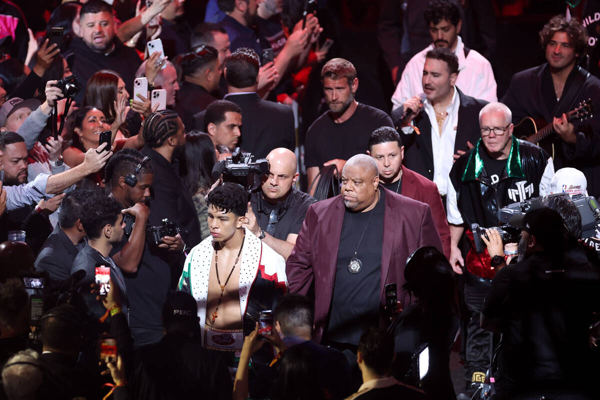 Jaime Munguía walks to the ring for an undisputed world super middleweight championship bo ...