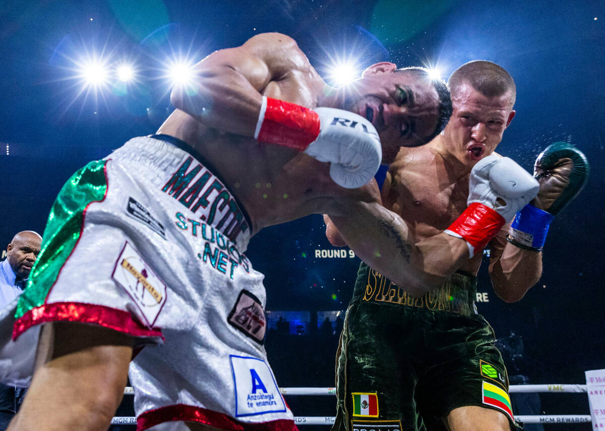 Wewlterweight Gabriel Maestre takes a punch to the head by Eimantas Stanionis during the ninth ...