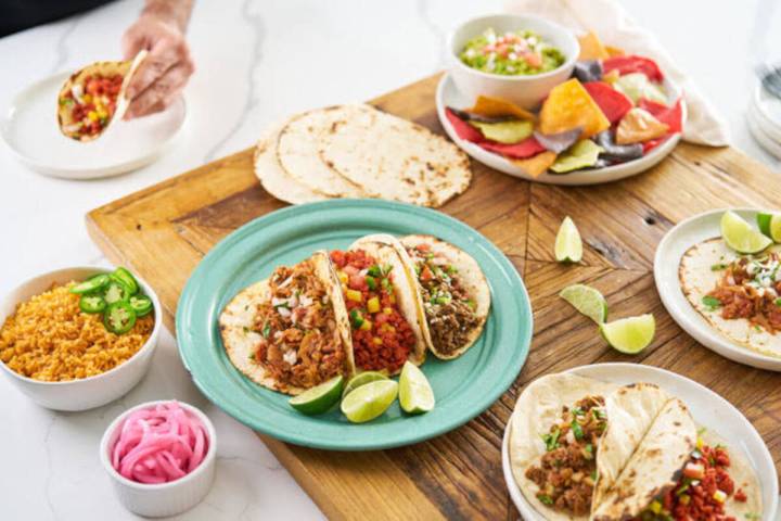 A spread of plant-based tacos from Tacotarian, the popular vegan taqueria with four locations i ...