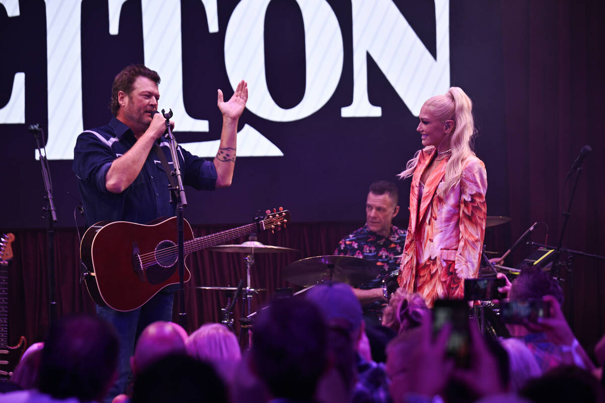 Blake Shelton and Gwen Stefani appear at the grand opening of Ole Red Las Vegas on Tuesday, Apr ...