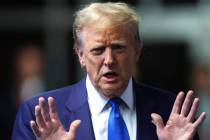 Former President Donald Trump speaks to media as he returns to his trial at the Manhattan Crimi ...