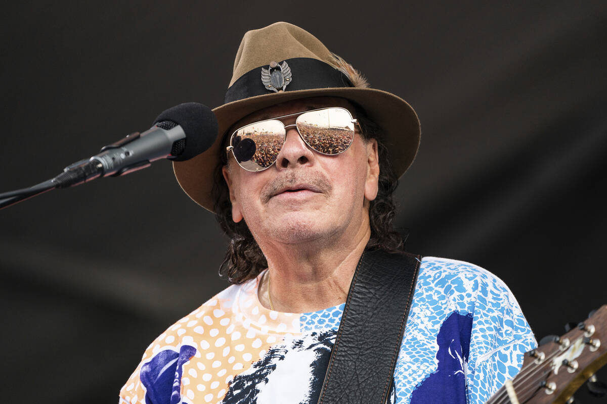 Carlos Santana of Santana performs at the 2023 New Orleans Jazz & Heritage Festival on Thur ...