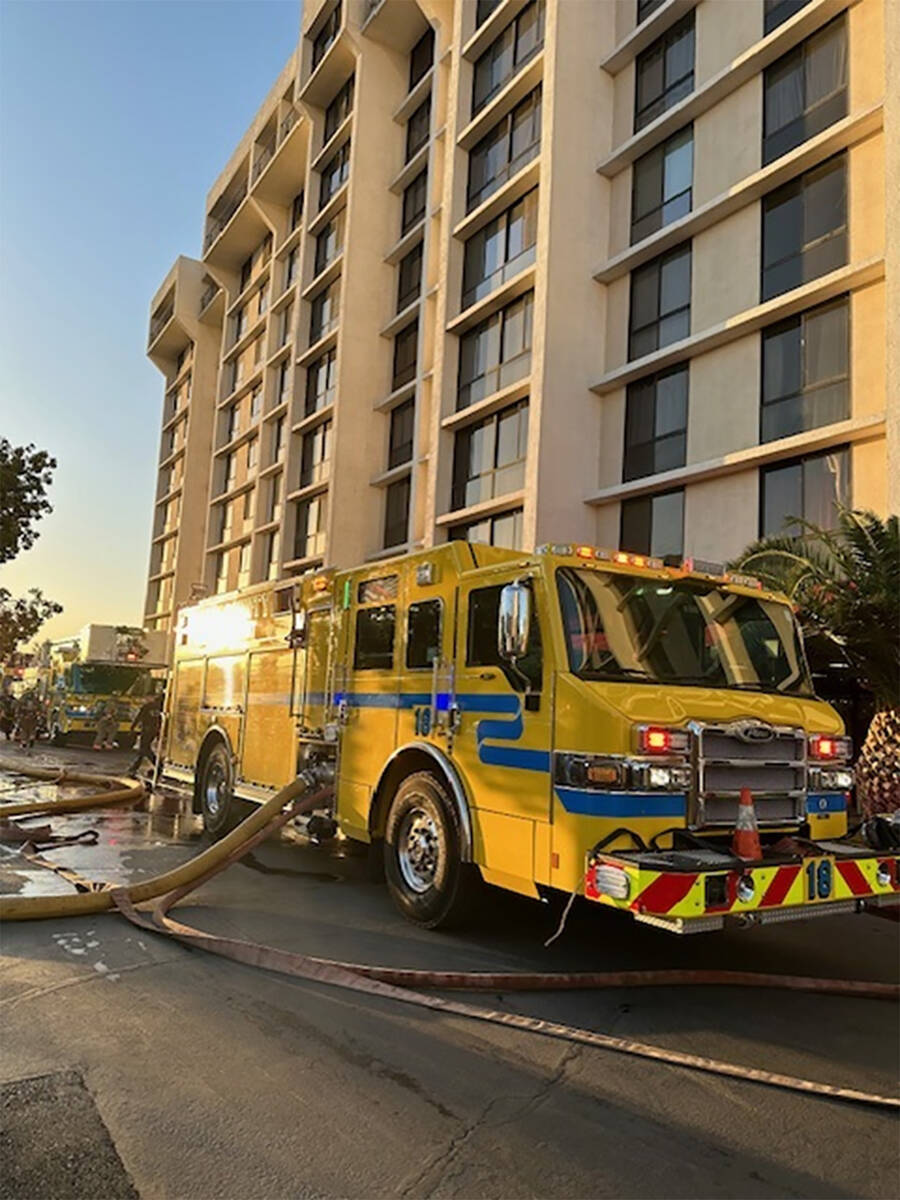 Clark County Fire Department trucks at a fatal fire at 3930 University Center near East Flaming ...