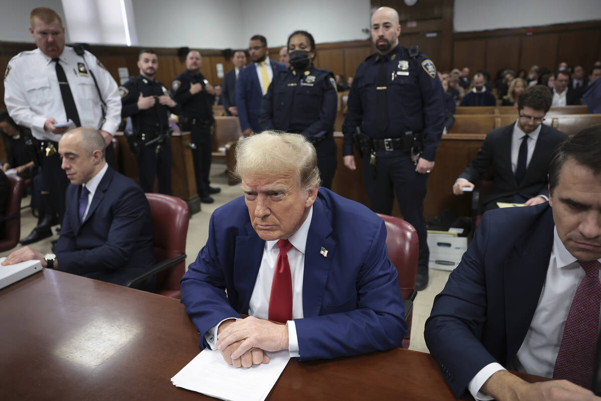 Former President Donald Trump attends his trial at the Manhattan Criminal court, Monday, May 6, ...