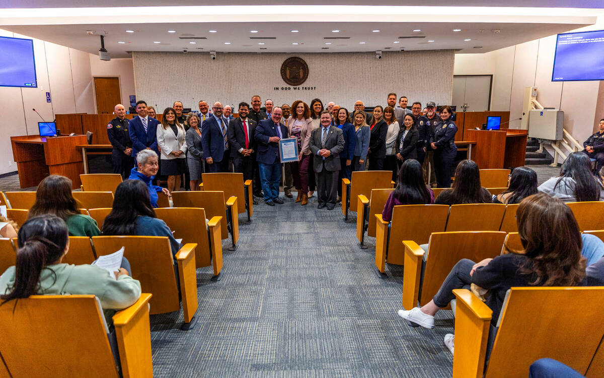 City of Costa Mesa council members gather for a photo to commemorate Public Service Appreciatio ...