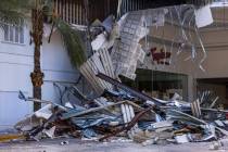 The demolition continues about the porte-cochere at the Tropicana on Thursday, May 2, 2024, in ...